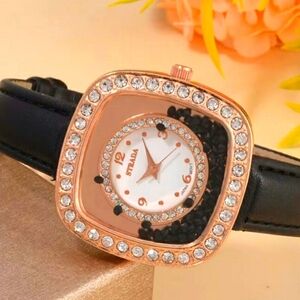 Strada Gold and Black Watch with Crystal Accents